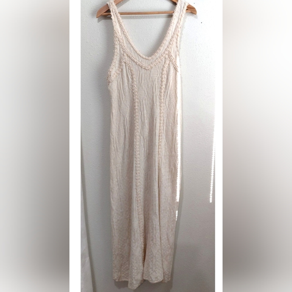 Vintage Oscar Hackman Knit Cotton Cream Maxi Dress 90s Boho Western Medium